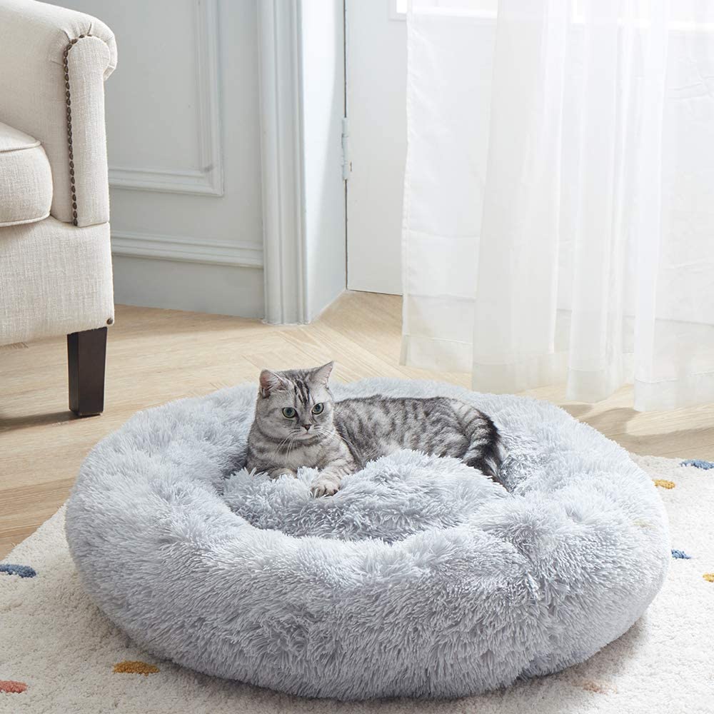 plush round cat bed self warming